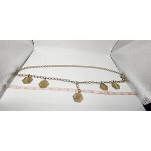Vintage Y2K Brass Chain Belt Hexagonal Charms 34" Gold Tone Boho Hip Waist